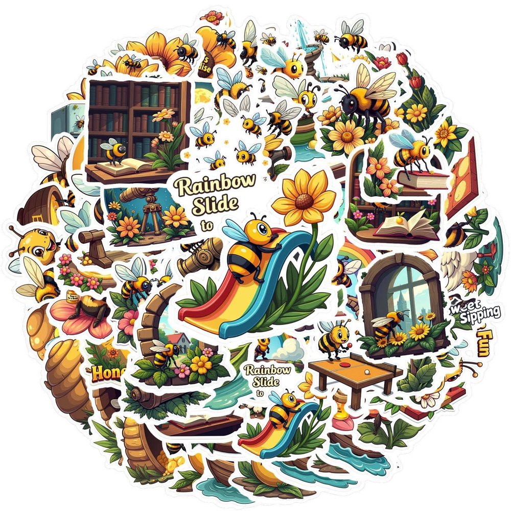 100Pcs Cartoon Bee Stickers, Waterproof Bee Sticker for Water Bottle Laptop Phone Cases Planner Skateboard Luggage Helmet Party Favor Decor, Ideal for Adults Teens Teacher Rewards C117W