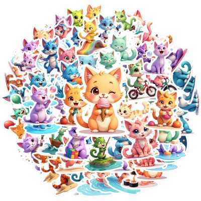 100Pcs Cartoon 3D Cat Stickers, Waterproof 3D Cat Sticker for Water Bottle Laptop Phone Cases Planner Skateboard Luggage Helmet Party Favor Decor, Ideal for Adults Teens Teacher Rewards C1Z2C