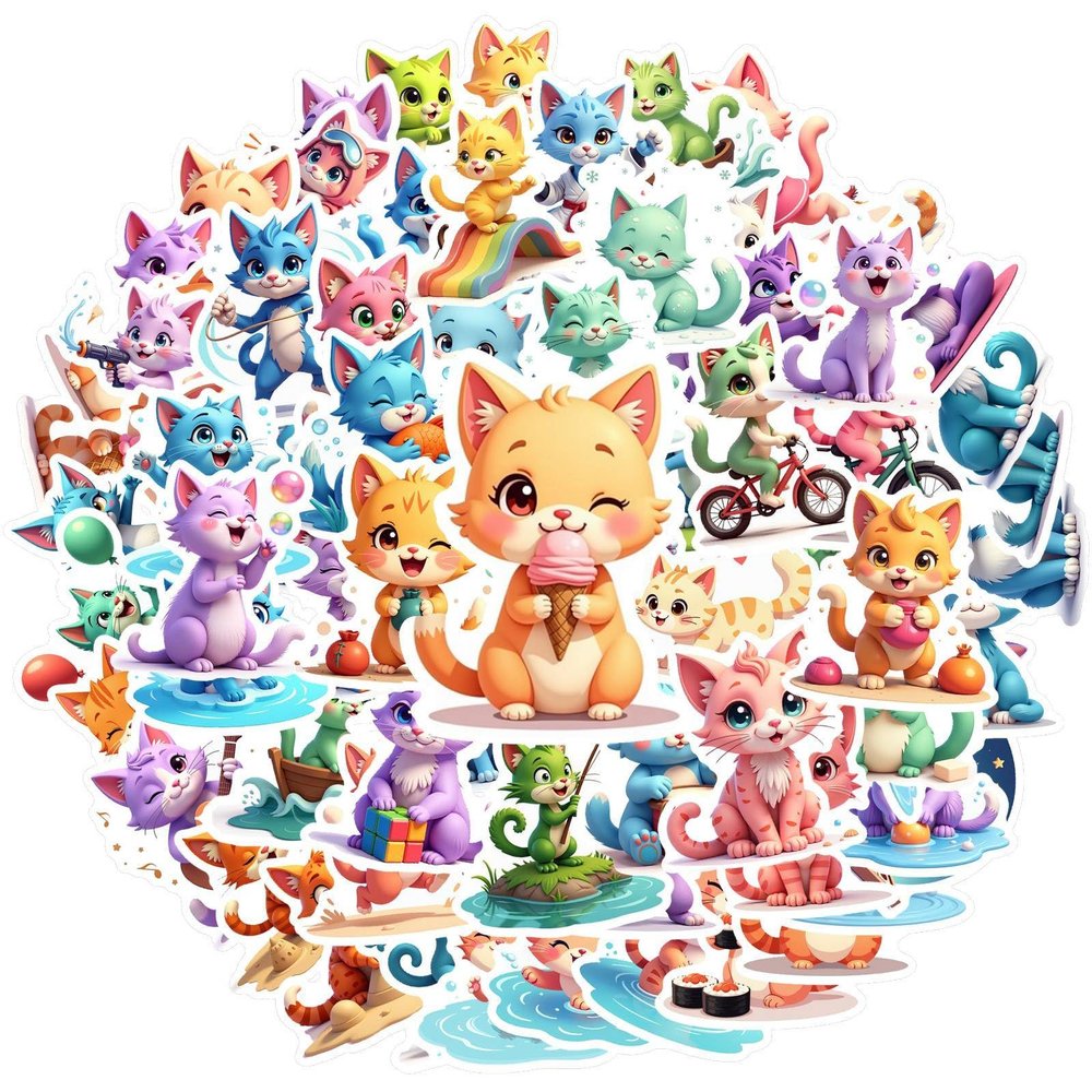 100Pcs Cartoon 3D Cat Stickers, Waterproof 3D Cat Sticker for Water Bottle Laptop Phone Cases Planner Skateboard Luggage Helmet Party Favor Decor, Ideal for Adults Teens Teacher Rewards C1Z2C