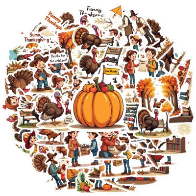 100Pcs Cartoon Thanksgiving Day Stickers, Waterproof Thanksgiving Day Sticker for Water Bottle Laptop Phone Cases Planner Luggage Helmet Party Favor Decor, Ideal for Adults Teens Teacher Rewards C1Z4H