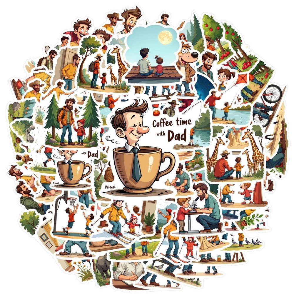 100Pcs Cartoon Fathers Day Stickers, Waterproof Fathers Day Sticker for Water Bottle Laptop Phone Case Planner Skateboard Luggage Helmet Party Favor Decor, Ideal for Adults Teens Teacher Rewards C1Z4M