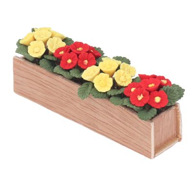 1:12 Doll House Flower Bed Wood Resin Miniature Bonsai for Window Sill Balcony Dollhouse Decor Scale Doll House Miniature Plant Model