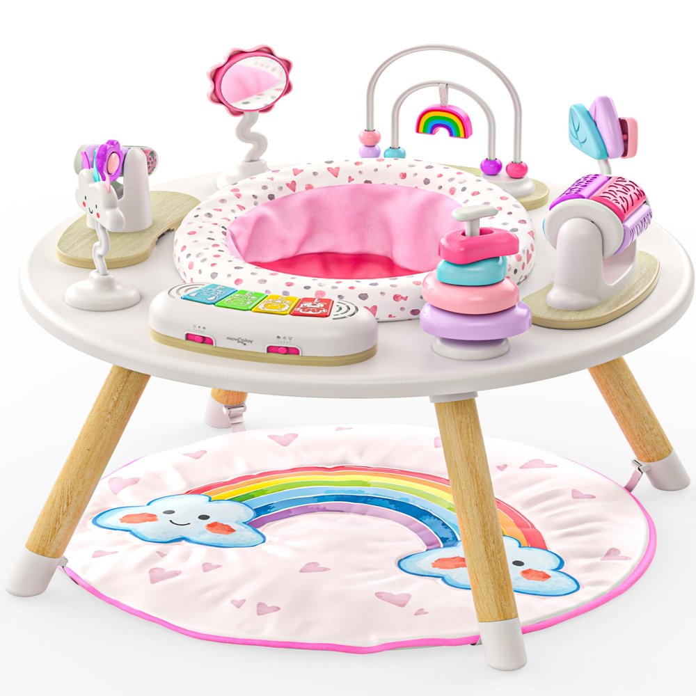Move2Play 4-in-1 Baby Activity Center | Montessori-Inspired Design | 8 Interactive Toys | Tummy Time, Exersaucer & Toddler Table | Shower Gift | Essential | Must Have for 3, 6, 12 Month Old (Rainbow)