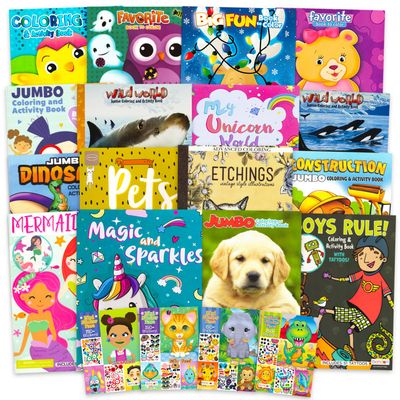 16 Bulk Full Size Jumbo Coloring Books for Boys Girls 2-4 3-5 4-8 - Birthday Party Favor Bundle Classroom Bulk Coloring and Activity Books Craft Supplies 8"x11"