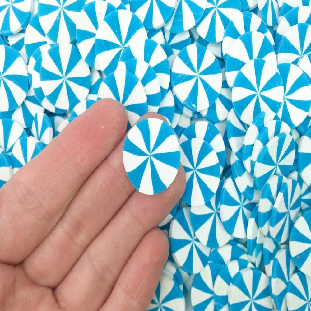 10 Large Turquoise Blue 20mm Peppermint Starlight Mint Candy Cabochons  Thin Cut Polymer Clay Mint Cabs