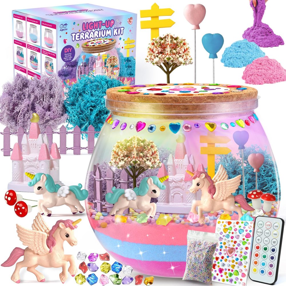 Unicorn Terrarium Crafts Kit for Kids: LED Night Light-Up DIY Toys with Remote  Fun Birthday Gifts for Girls Ages 5 6 7 8 9 10 Years Old  Creative Arts & Crafts Activity Set