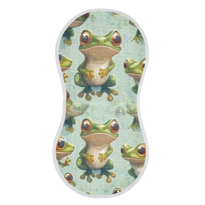 WELLDAY Muslin Baby Burp Cloths Set of 4, Soft Absorbent Cute Cartoon Frog Cotton Burping Cloth, Milk Spit Up Rags for Newborn Unisex, 22 x 11 Inch