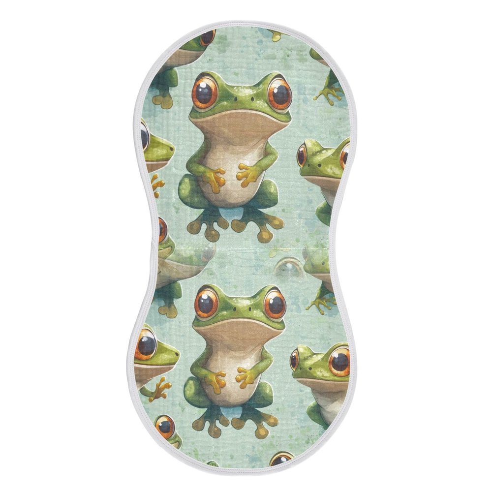 WELLDAY Muslin Baby Burp Cloths Set of 4, Soft Absorbent Cute Cartoon Frog Cotton Burping Cloth, Milk Spit Up Rags for Newborn Unisex, 22 x 11 Inch
