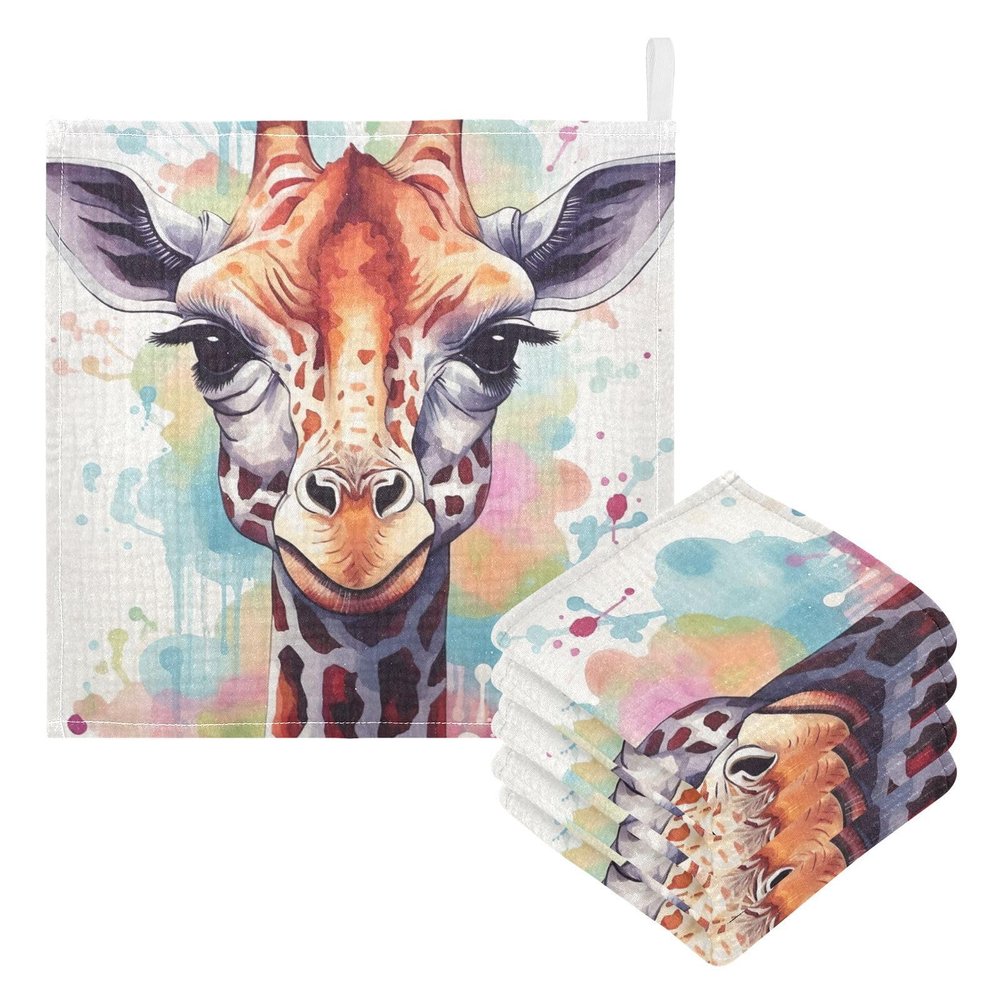 WELLDAY Watercolor Giraffe Baby Washcloths, 3 Pack of Cotton Newborn Washcloths, Extra Soft & Ultra Absorbent Muslin Washcloths Baby, Unisex 12 X 12 in