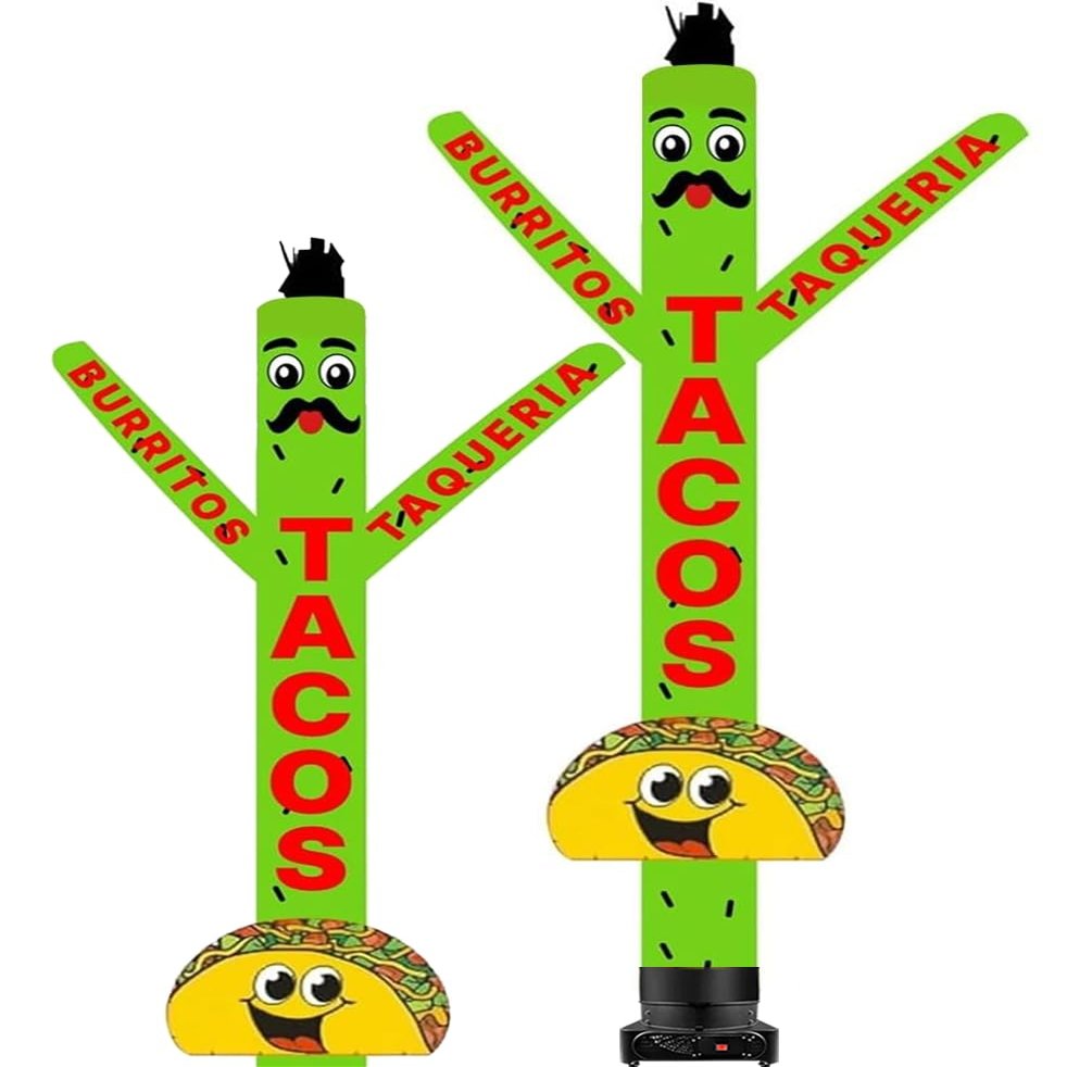 18ft Tacos Sky Inflatable Dancer Guy (Green) - Eye-Catching Burritos & Taqueria Air Puppet Mexican Food Shops Events - Wavy Dancing Man Outdoor Advertising Tool Boosting Foot Traffic (Without Blower)