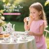 TUZT Tea Party Set for Little Girls Ages 3-8, White Floral Porcelain Tea Set with Gold Trim Edges, Princess Tea Time Toy Includes Pot & Cups & Saucers & Suitcase, Birthday Gifts for Toddlers Girls view 2