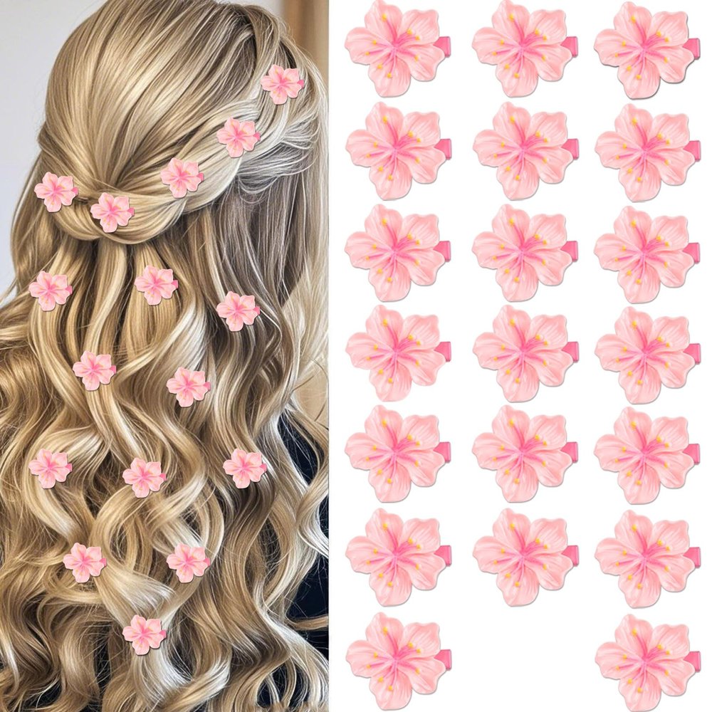 Spring Flower Hair Clips,20Pcs Cherry Blossoms Alligator Clips,Pink Floral Hairgrips for Women,American Sakura Festival Hair Accessories for Girls Children