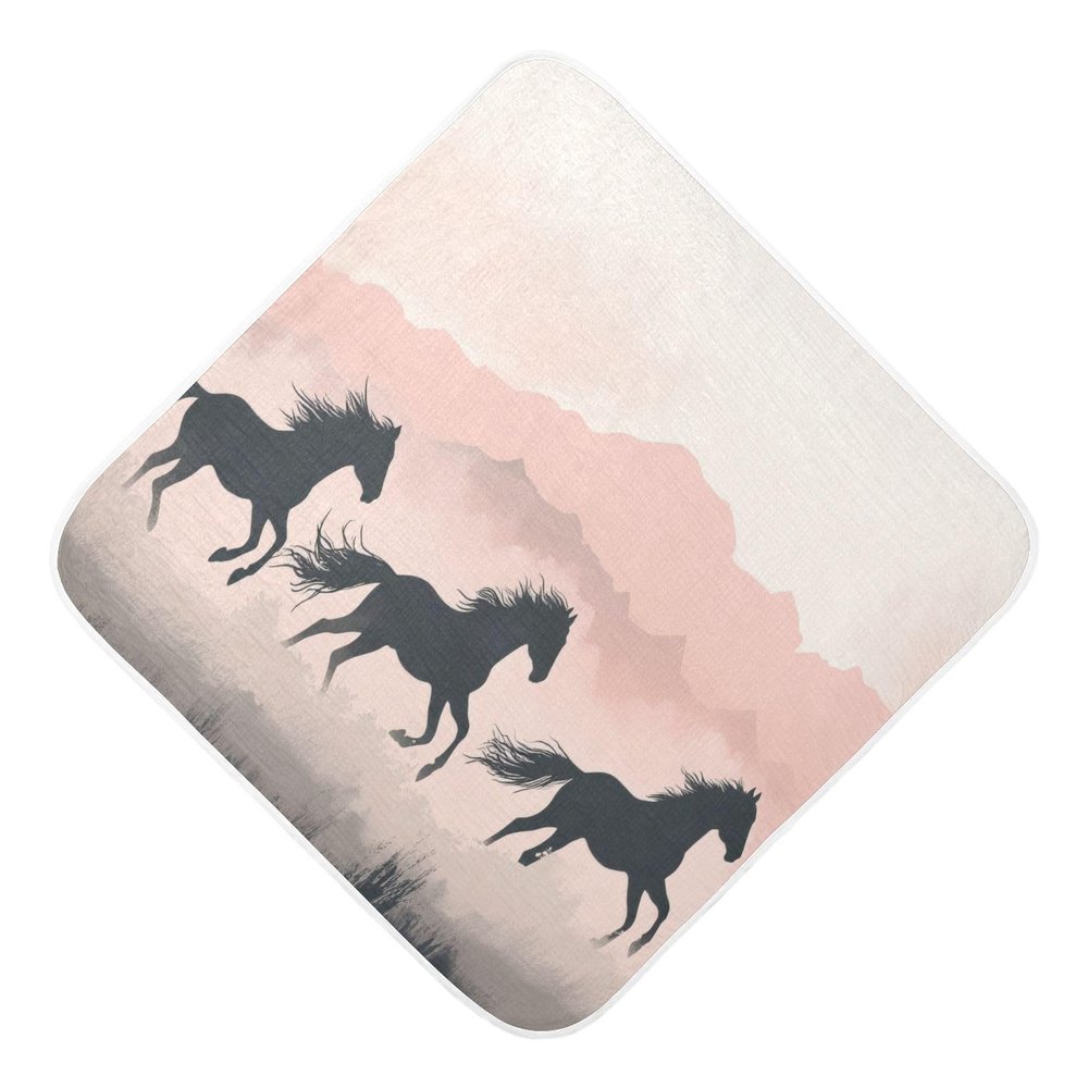 Kigai Muslin Hooded Baby Towel 30x30 Inch Ultra Soft Absorbent Cotton Baby Bath Towel with Hood for Newborn Infant Toddler Horses Running Baby Essentials for Boys Girls