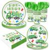 120pcs Garbage Truck Birthday Party Decorations Trash Truck Plates Napkins Green Forks Disposable Tableware Set Waste Management Recycling Rubbish Truck Birthday Party Supplies Serve 24 Guests view 1
