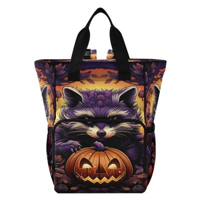 LINNIKEEEE Halloween Pattern Red Panda Diaper Bag Travel Backpack Large Capacity Tote Mom Bags for Dad Women Girls