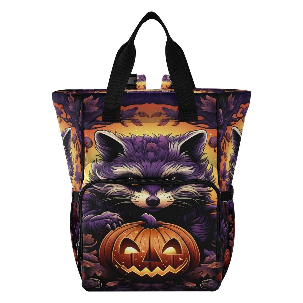 LINNIKEEEE Halloween Pattern Red Panda Diaper Bag Travel Backpack Large Capacity Tote Mom Bags for Dad Women Girls