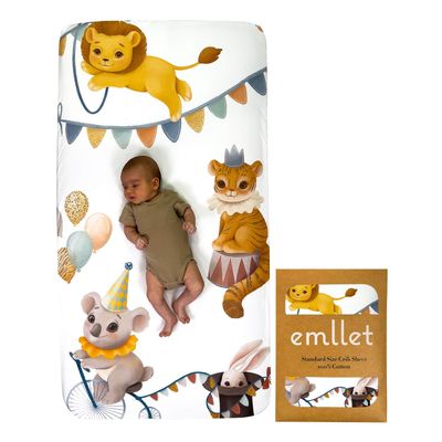 100% Cotton Fitted Crib Sheet  Carnival Fun Circus Theme Nursery Bedding, Colorful Baby Crib/Toddler Sheet (Standard Size)