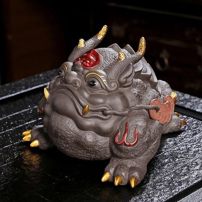 Golden Toad Tea Pet Figurine, Wealth-Attracting Tea Toy, Tea Table, Tea Tray, Kung Fu Tea Set, Zen Tea Accessories-shape1