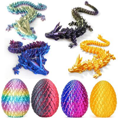 3D Printed Dragon Easter Egg,8.5in. Articulated Crystal Dragon Fidget Toy,Perfect Basket Essentials Stuffers (4sets & Bluegreen/CandyMulti/PurpleBlue/RedGold, L8.5inch Dragon&H3.5inch Egg)