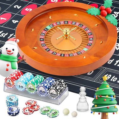 Proshine 18" Wooden Roulette Wheel Set with 47.2 * 23.6 Roulette Tablecloth 100pcs Poker Chips Roulette Win Marker Dual Balls Casino Game Sets Smooth Rotation Roulette Wheel for Family & Party Fun