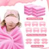 18 Pcs Sleepover Party Supplies for Girls, 6 Pink 49'' x 60'' Fuzzy Throw Blanket 6 Coral Fleece Spa Headband 6 Plush Eye Mask Covers for Sleeping Slumber Sleepover Spa Party Gift Movie Night Wedding view 3