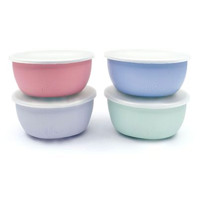 Elk and Friends Stainless Steel Bowls + Silicone Sleeve and Storage Lid | Baby, Toddler, Kids | Cereal & Snack Bowls | Storage Containers | Dishwasher Safe | 4 Pack