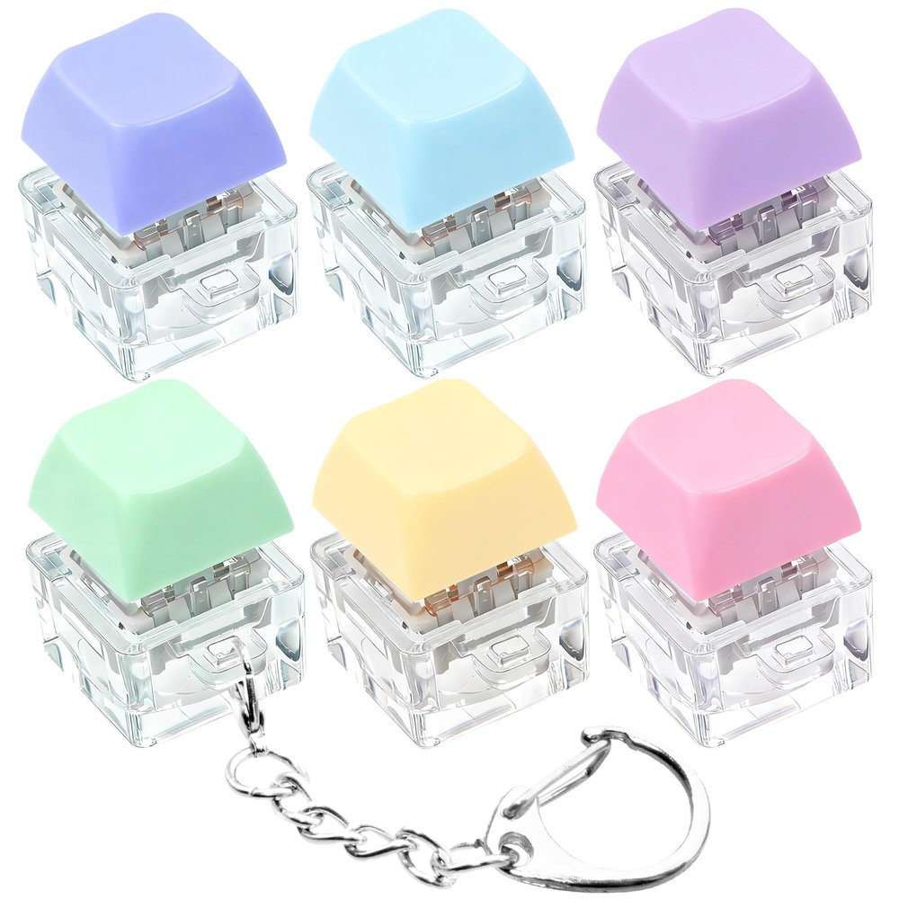 6 Pack Keyboard Fidget Toy Keyboard Fidget Keychain Keyboard Decompression Button Finger Clicker Toys, Button Stress Relief Fidget Gifts for Adult to Relief Stress (Mix Macaron)