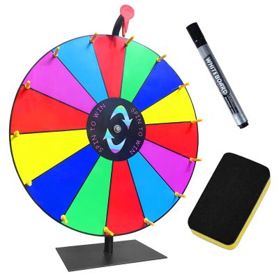 18 Inch Heavy Duty Prize Wheel - Color Editable Spinning Wheel with 14 Slots, Dry Erase Marker & Eraser - Perfect for Spin the Wheel of Fortune, and Ruleta De Premios Spinner with Stand - Ideal