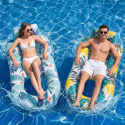 2 Pack Pool Floats Adult Heavy Duty-Adult Pool Float Lounger with Cup Holders, Backrest & Footrest Pool Lounge Float Pool Floaties Rafts for Beach Lake Party(Pink, Blue)