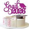 1 Pack Grad 2026 Cake Topper with Glitter Congrats Grad Cap Class of 2026 Cake Pick Decorations for 2026 Graduation Theme School Boys Girls Graduate Party Supplies Purple view 1