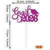 1 Pack Grad 2026 Cake Topper with Glitter Congrats Grad Cap Class of 2026 Cake Pick Decorations for 2026 Graduation Theme School Boys Girls Graduate Party Supplies Purple view 2