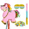 Small Pony Horse Pinata (Pink, Gold) with a Blindfold, a Bat and Confetti (16.5x12x3 Inches), Perfect for Birthday Parties, Themed Decorations view 1