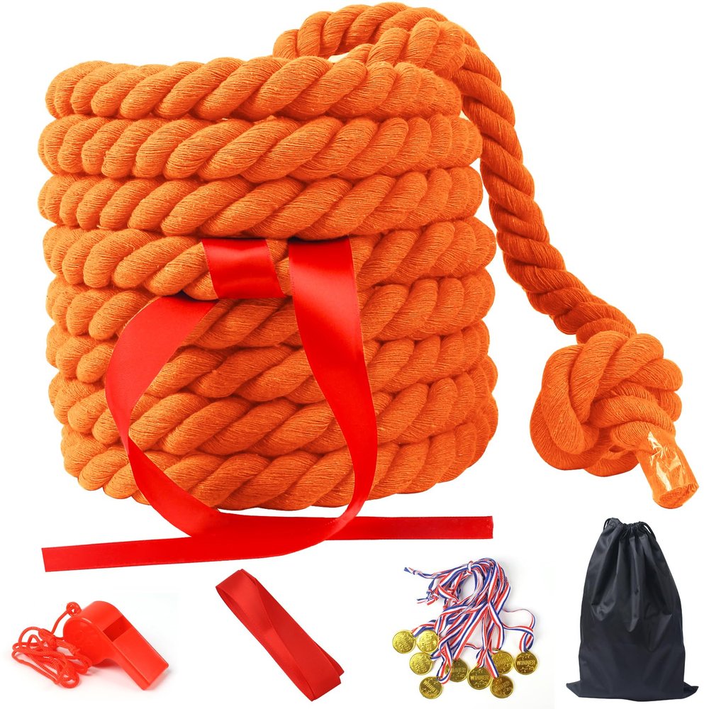 33FT Tug of War Rope for Adults, Tug o War Ropes,Tug a War Rope, Soft Natural Twisted Cotton Ropes Games for Team Building Activities, Carnival Party, Family Reunion,Yard Games (Orange)