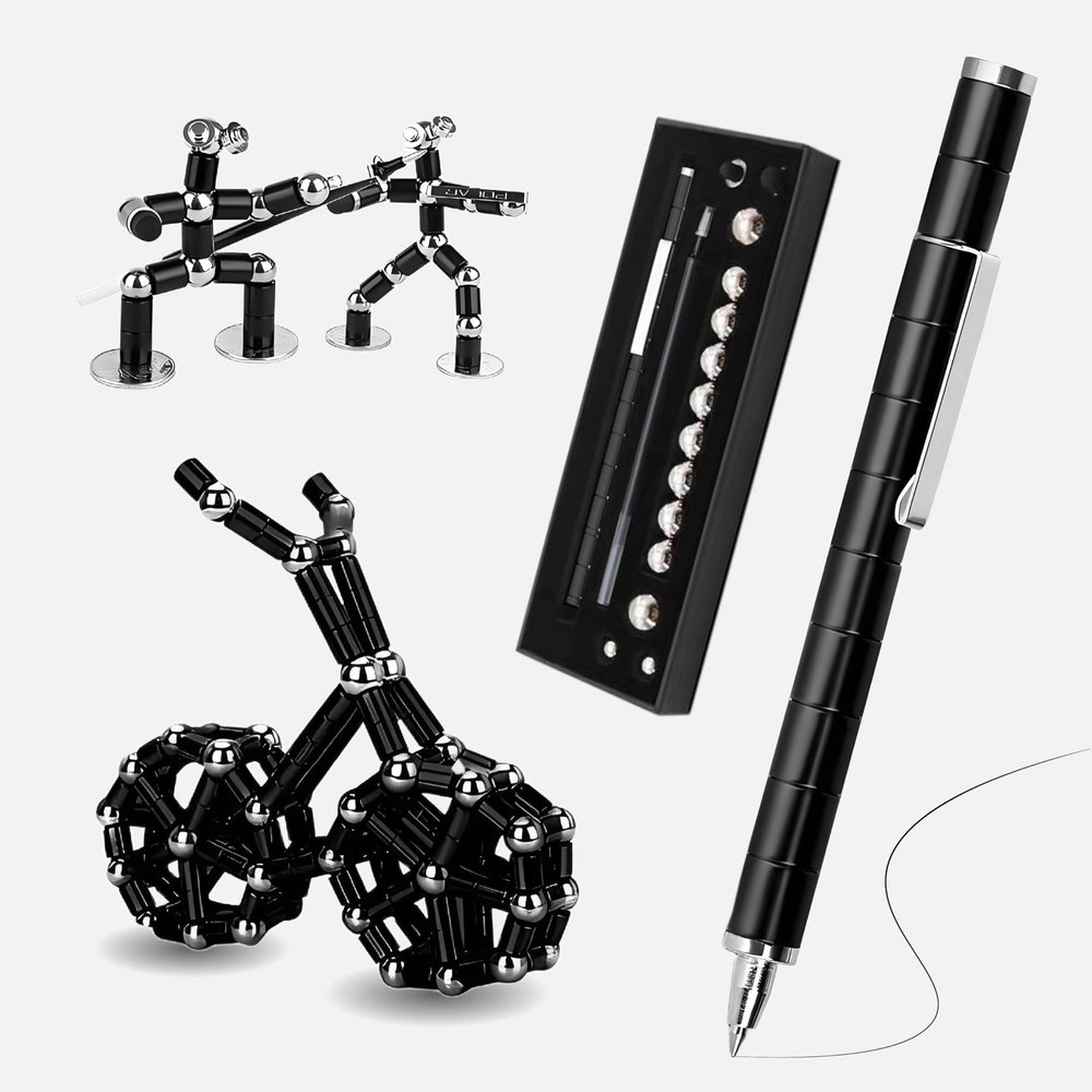Fidget Pen, Magnetic Pen Magnetic Toy Pen, Multifunctional Deformable Magnet Fidget Toys, Novel Cool Gadget Pen, Valentine Gifts for Kids Easter Basket Stuffers (Black)