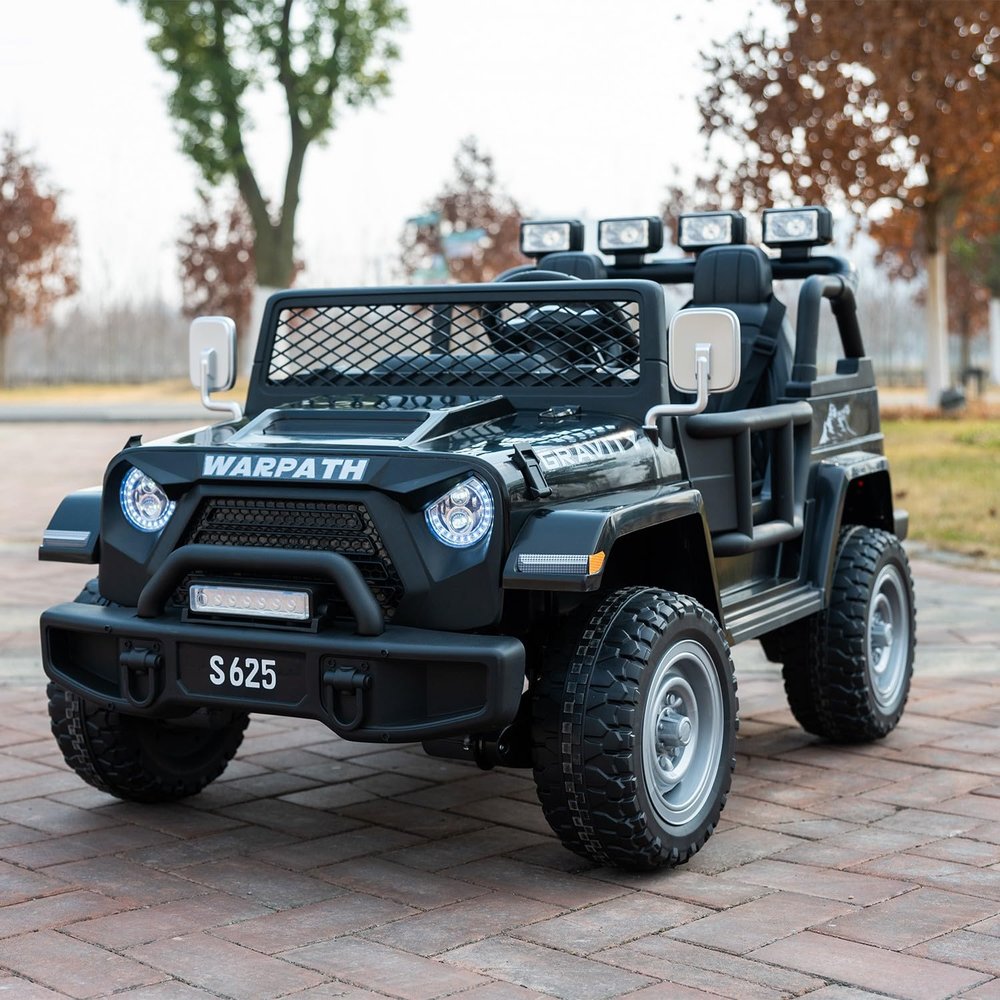 2-Seater Kids Electric Car with Bluetooth & Remote Control, 24V 4WD Off-Road Ride On Truck, LED Headlights, 4 Powerful Motors, Gift for Boys Girls, Black