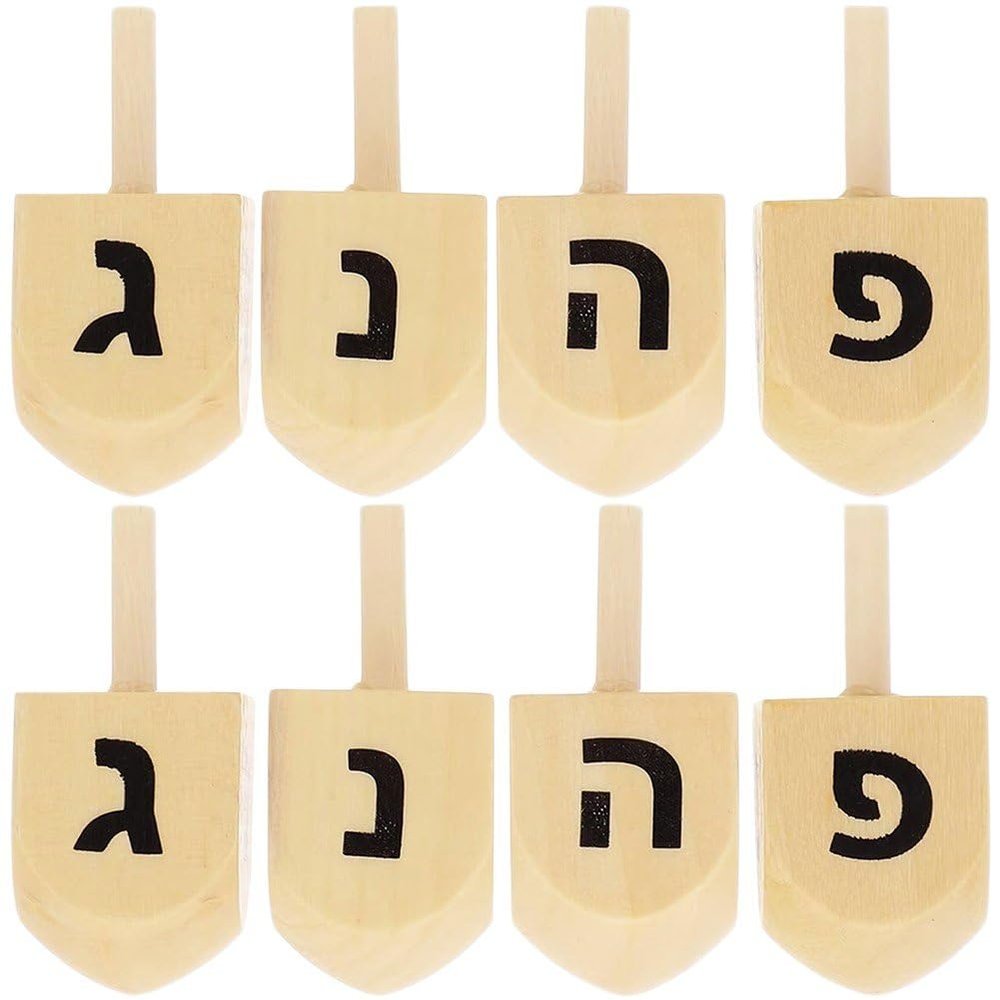 8 Pcs Wooden Dreidels, Hanukkah Dreidels Games, Hebrew Letters Spinning Tops Toys DIY Painted Wood Dreidel Chanukah Dreidel
