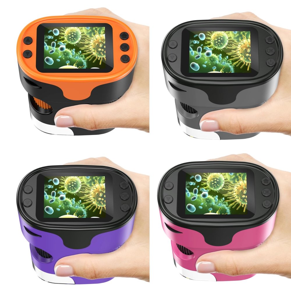 4 Pack BEBANG PM1000 Handheld Microscope for Kids (Orange + Grey + Pink + Purple)