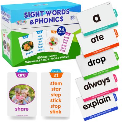 BenBen 650 Sight Words & Phonics Flash Cards, Learn to Read CVC, Blends, Long Vowel Sounds, Dolch & Fry High Frequency Site Words for Pre-k Kindergarten 1st 2nd 3rd Grade Kids Ages 3-9