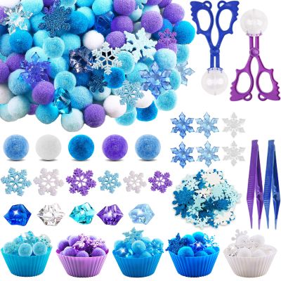 Bbiamsleep 249 Pcs Winter Sensory Bin Filler Sensory Bin Items Fine Motor Skills Counting Sorting Winter Snowflake Decoration for Xmas Sorting Counting Training