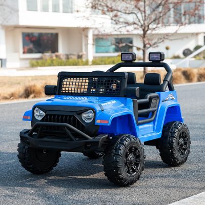12V 7AH Kids Ride-On Truck Jeep, Electric Car with Parent Remote Control, Spring Suspension, LED Lights, Bluetooth, Music, Blue