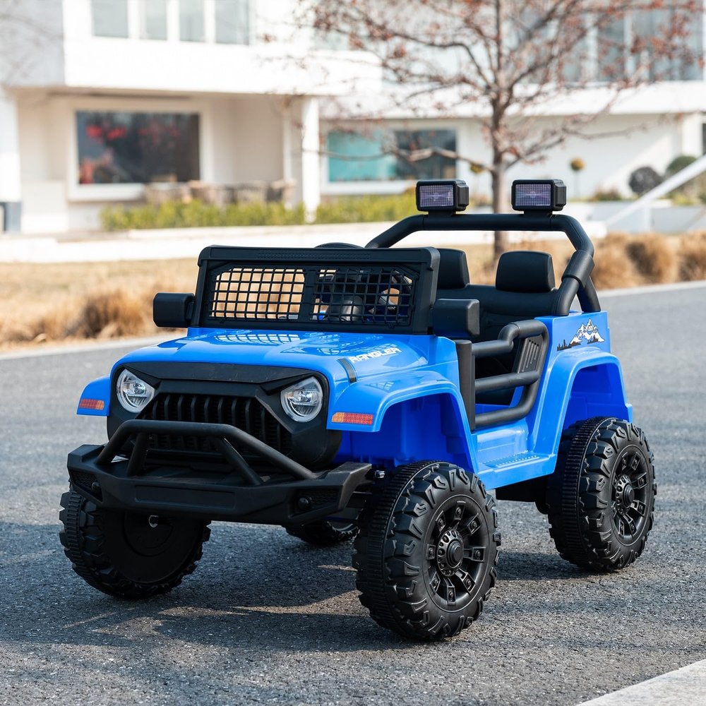 12V 7AH Kids Ride-On Truck Jeep, Electric Car with Parent Remote Control, Spring Suspension, LED Lights, Bluetooth, Music, Blue