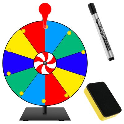 15 Inch Prize Wheel Spinner with Stand, 10 Slot Color Prize Wheel with Dry Erase Marker and Eraser, Storable Prize Wheel Spinner with Stand, Wheel of Fortune Game,Suitable for Family Games,Party Games