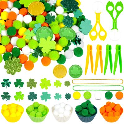 Bbiamsleep 328 Pcs St. Patrick Day Sensory Bin Filler Spring Sensory Bin Items Fine Motor Skills Include Shamrock Stickers and St. Patrick's Decor for Sorting Counting Training