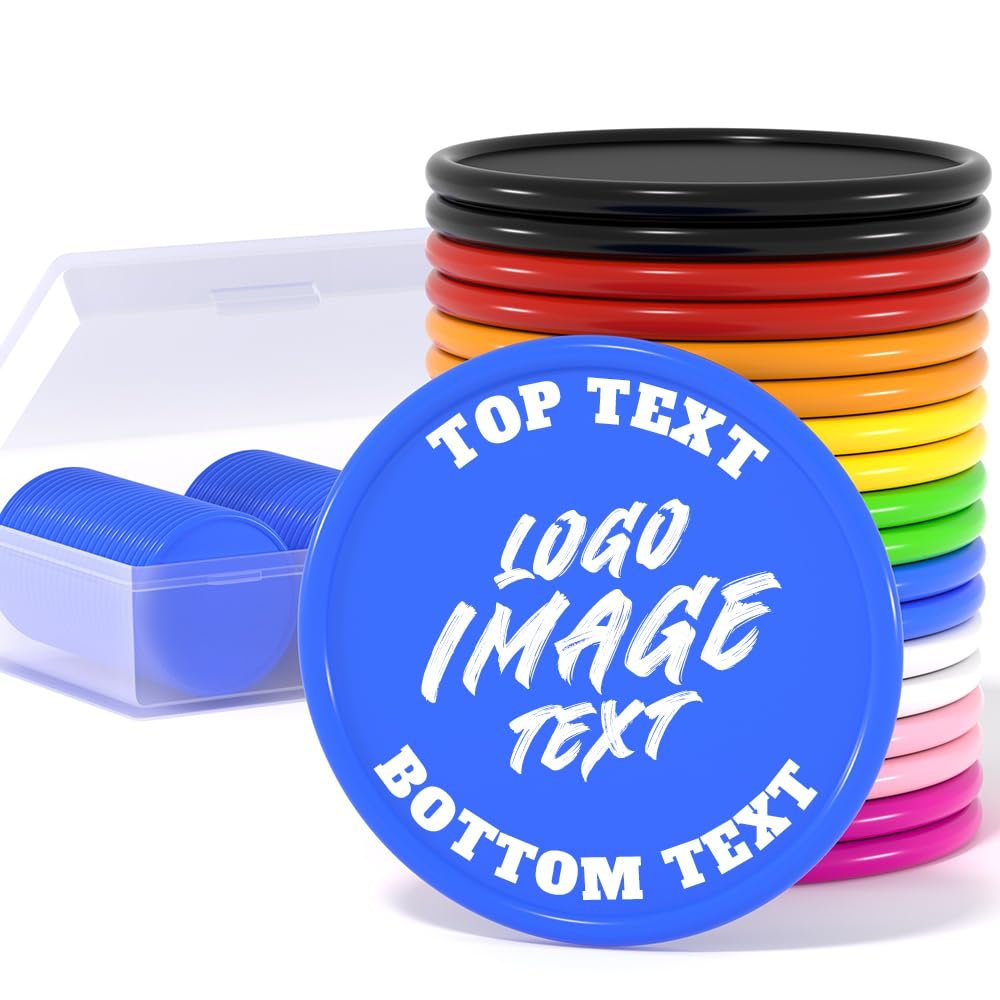 500 Custom Poker Chips, Personalized Drink Tokens with Own Logo, Image and Text, Double Side UV Full Color Printing Drink Chips for Bar, Party, Business Cards, Company Logo and Promotions (Blue)