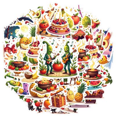 100Pcs Cartoon Fruits Vegetable Stickers, Waterproof Fruits Vegetable Sticker for Water Bottle Laptop Phone Cases Planner Luggage Helmet Party Favor Decor, Ideal for Adults Teens Teacher Rewards C134N
