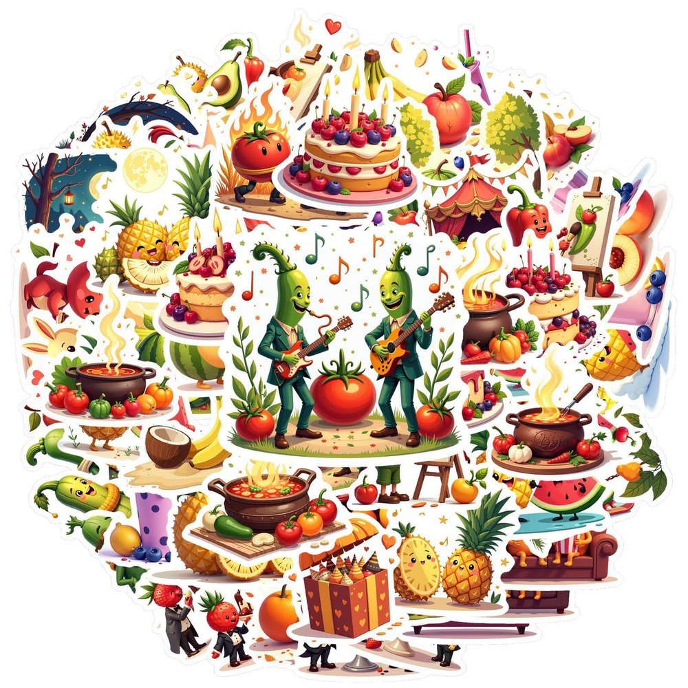 100Pcs Cartoon Fruits Vegetable Stickers, Waterproof Fruits Vegetable Sticker for Water Bottle Laptop Phone Cases Planner Luggage Helmet Party Favor Decor, Ideal for Adults Teens Teacher Rewards C134N