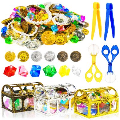 Bbiamsleep 260 Pcs Pirate Sensory Bin Filler Fine Motor Skills Counting Sorting Pirate Gems Party Decorations Sensory Bin Items for Sorting Counting Training