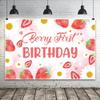 Baby Strawberry Birthday Banner 106.3x70.8Inch Fabric Baby Girl 1st Birthday Banner Pink 1st Birthday Backdrop Girls First Birthday Banner Decor Happy Birthday Photos Fruits Birthday Banner view 2