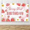 Baby Strawberry Birthday Banner 106.3x70.8Inch Fabric Baby Girl 1st Birthday Banner Pink 1st Birthday Backdrop Girls First Birthday Banner Decor Happy Birthday Photos Fruits Birthday Banner view 3