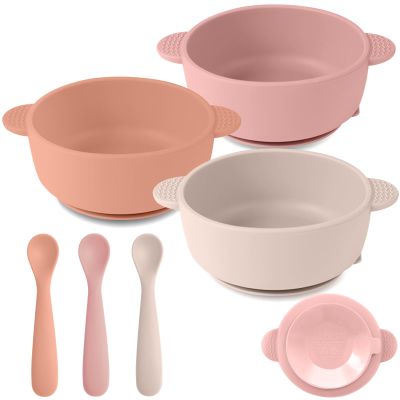 Eascrozn 3 Pack Baby Bowls with Suction and 3 Pack Baby Spoons, BPA Free, Silicone Baby Feeding Set for Babies Toddler Kids, Microwave and Dishwasher Safe